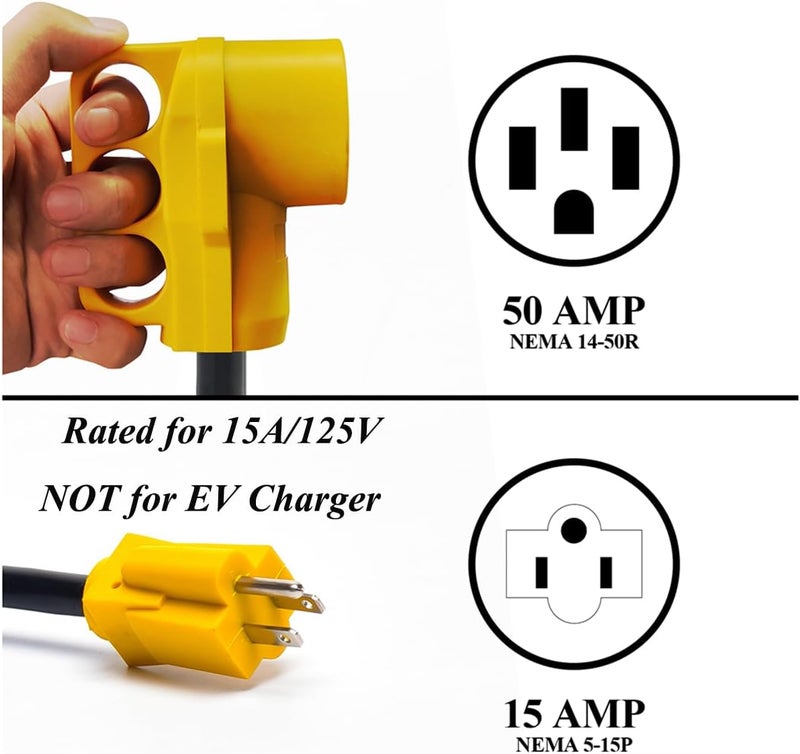 CAMPELIFY RV Electrical Power Adapter Cord-15A Male to 50A Female RV Power Cord 12inch 10/3 STW,NEMA 5-15P 15 Amp Plug to 14-50R 50 Amp Receptacle,Rated for 15A/125V,Not for EV Charger(CR1550) - Image 2